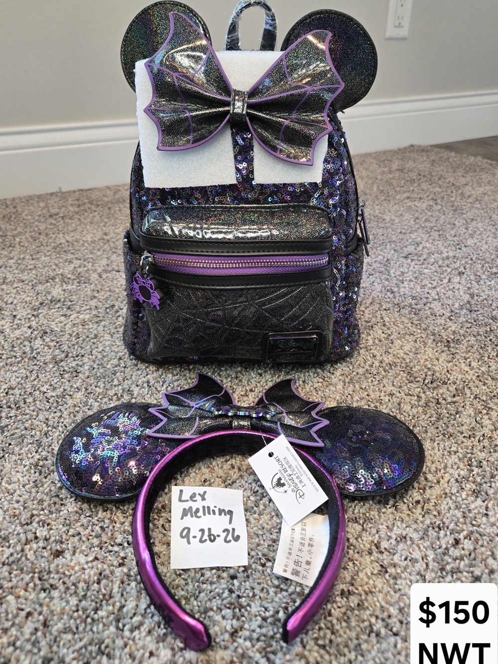 Spiderweb Minnie Mouse Loungefly Bow Backpack with Matching Ears Headband